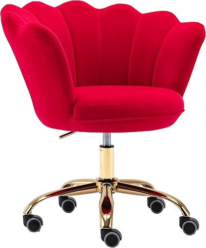 Miniatura 1 de ZOBIDO Cómoda silla de trabajo para oficina en casa con ruedas, bonita y moderna tapizada de terciopelo con respaldo de concha, silla de escritorio