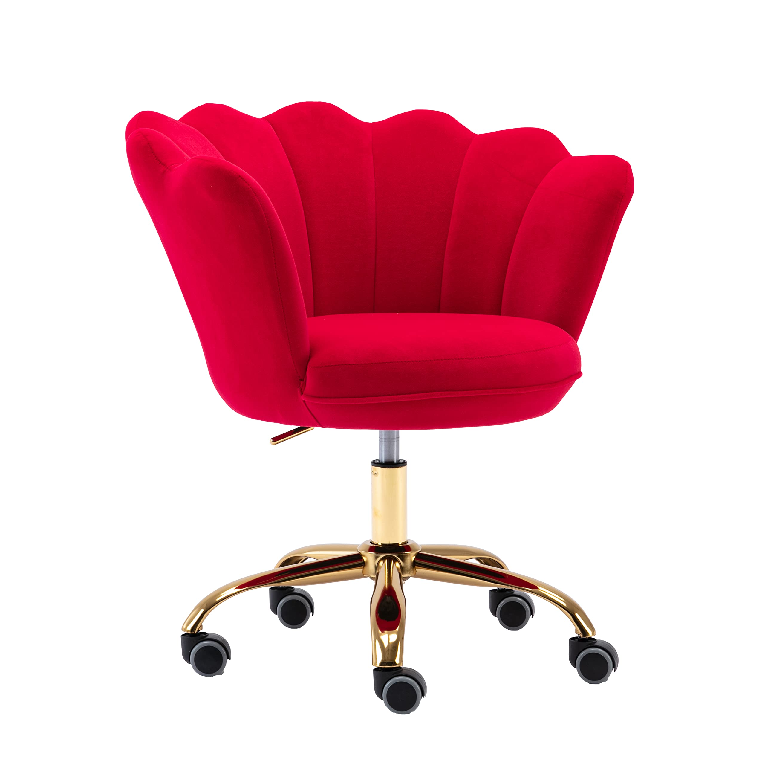 ZOBIDO Comfy Home Office Task Chair with Wheels, Cute Modern Upholstered Velvet Seashell Back Adjustable Swivel Vanity Desk Chair, for Women, for Girls, Living Room, Bedroom, (Red)