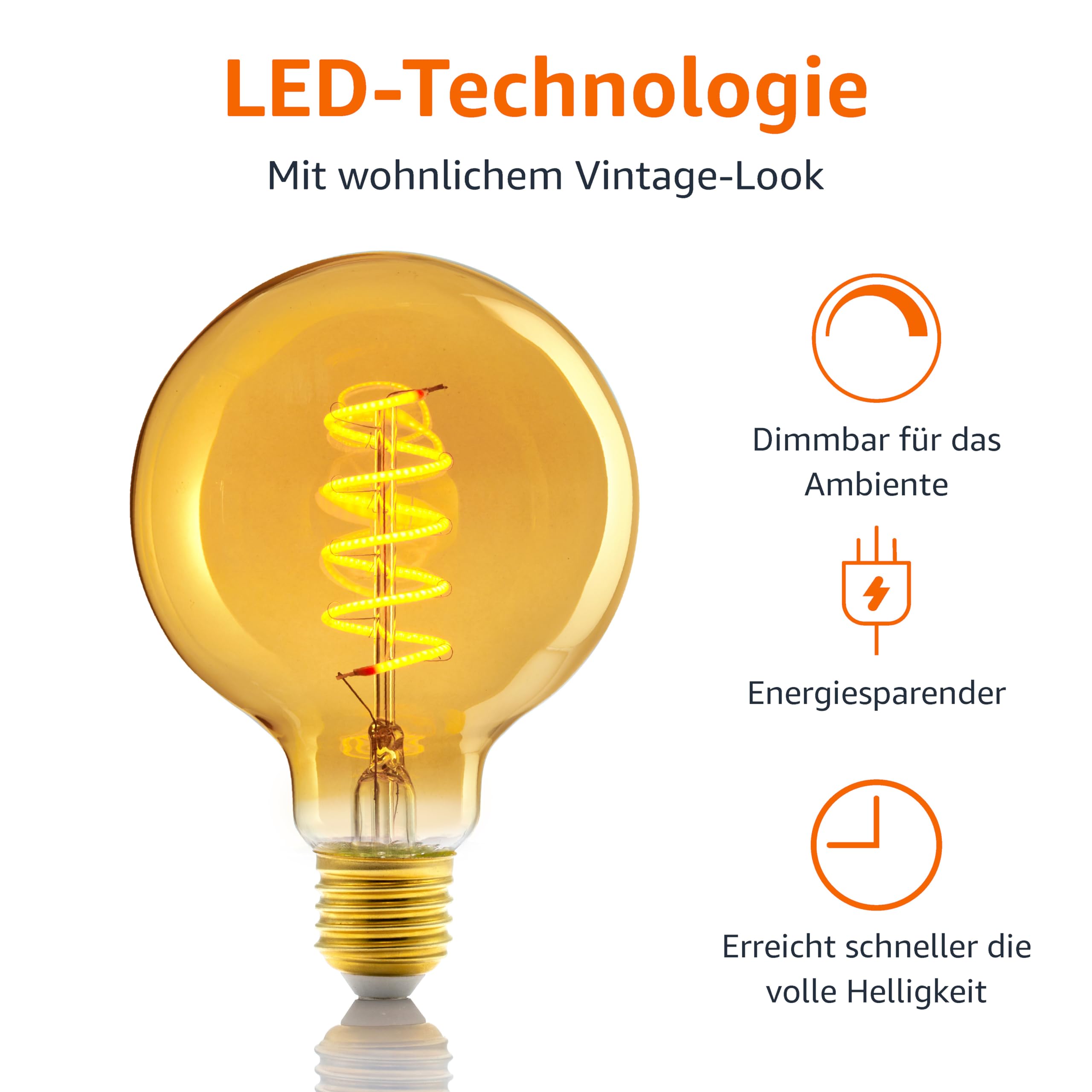 Amazon Basics Vintage-LED-Birne, E27, antiker Stil, Retro-Bernsteinglas, G93, 4 W (entspricht 25 W), 1800 K, ultrawarmes Licht zur Dekoration, 6 Stück