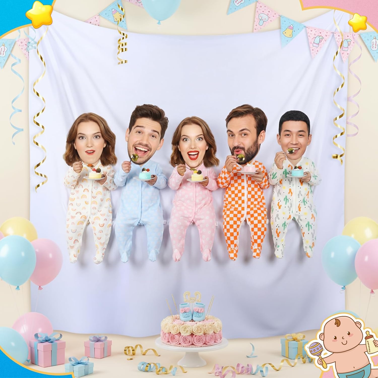 Baby Shower Game Feed Me Baby Funniest Game Ever for Gender Reveals Feed Blindfolded Shower Funny Activities Gender Reveals Party Supplies Boy or Girl Banner Backdrop Photo Prop(5 Group)