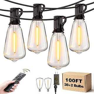 Outdoor String Lights Dimmable Waterproof with Remote, 100FT 38+2 Shatte...