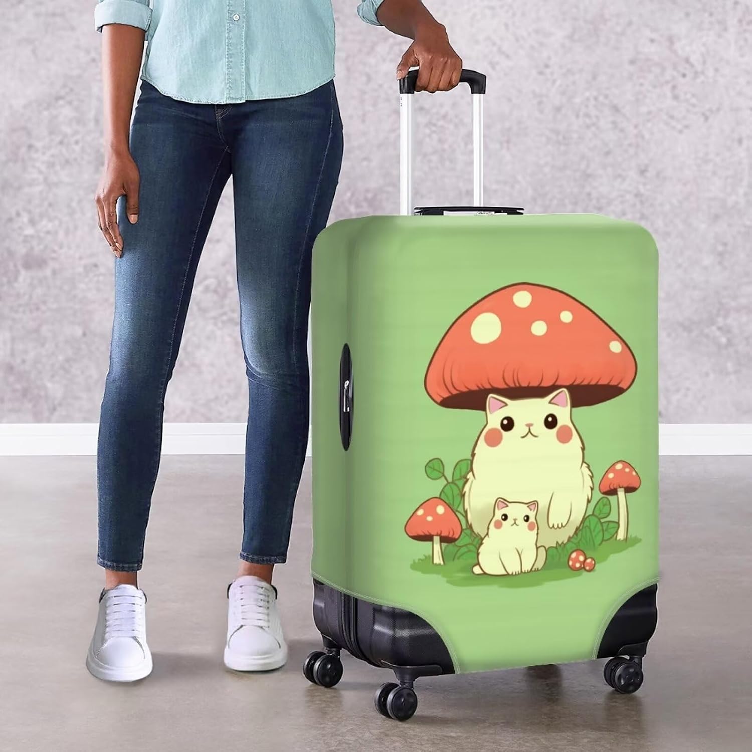 TODIYADDU Cute Cat with Mushroom Hat Suitcase Cover 29-32 inch Custom Luggage Cover for Women Washable Suitcase Protector Luggage Accessories for Outdoor Long Distance Travel Gifts, XL image 4
