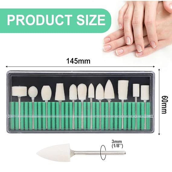 ZJchao Nail Drill Bits, 12 Pcs Wool Felt Polishing Bits, Multi Shaped Grinding Polishing File Heads Tools, Nail Polish Accessories, for Manicure Pedicure, Glass, Gold and Silver Jewelry Polishing