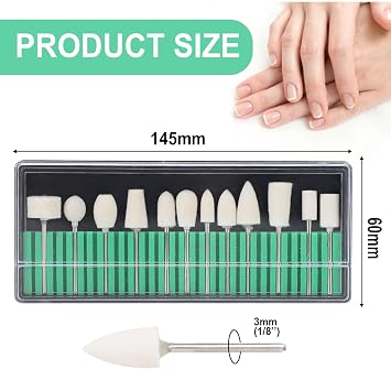 ZJchao Nail Drill Bits, 12 Pcs Wool Felt Polishing Bits, Multi Shaped Grinding Polishing File Heads Tools, Nail Polish Accessories, for Manicure Pedicure, Glass, Gold and Silver Jewelry Polishing
