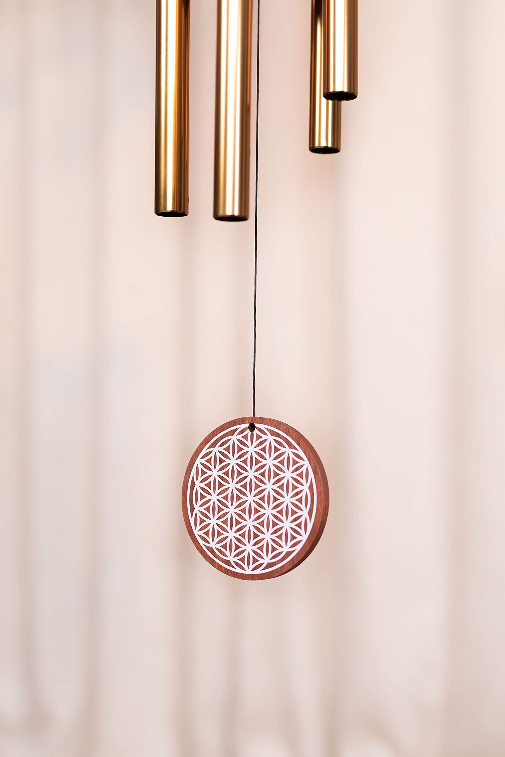 Sonic Energy Meditation Chime – 90 cm, Bronze, Flower of Life – Windspiel mit 5 Klangstäben, 432 Hz – Dekoration für Innen- und Außenbereich (FOLMC36B)