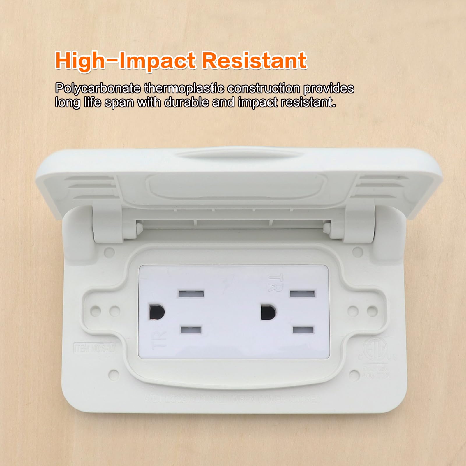 20Amp Power Outlet Receptacle With Cover - NEMA 5-15R Panel Mount Socket, 125V (2-Pack)