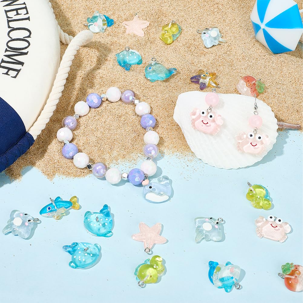 SUNNYCLUE 1 Box 44Pcs 11 Styles Resin Ocean Animal Charms Sea Animal Charms Bulk Fish Starfish Seahorse Crab Beach Summer Animals Charm for Jewellery Making Charms Diy Earrings Necklaces Bracelets - Image 4
