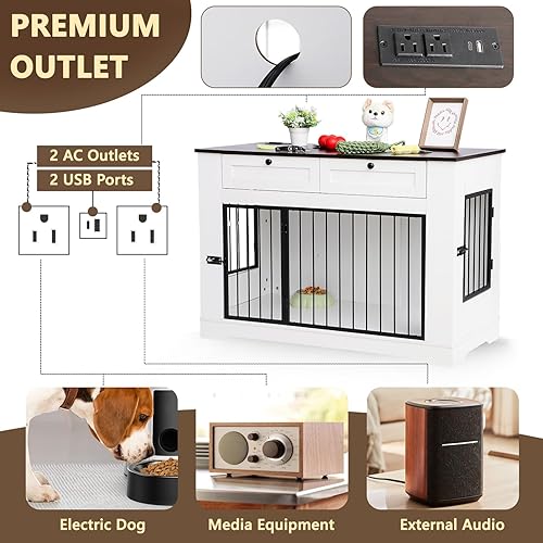 Miniatura 3 de Muebles grandes para jaula para perros, jaula decorativa resistente para interiores, mesa auxiliar de madera para perros con estación de carga, casa