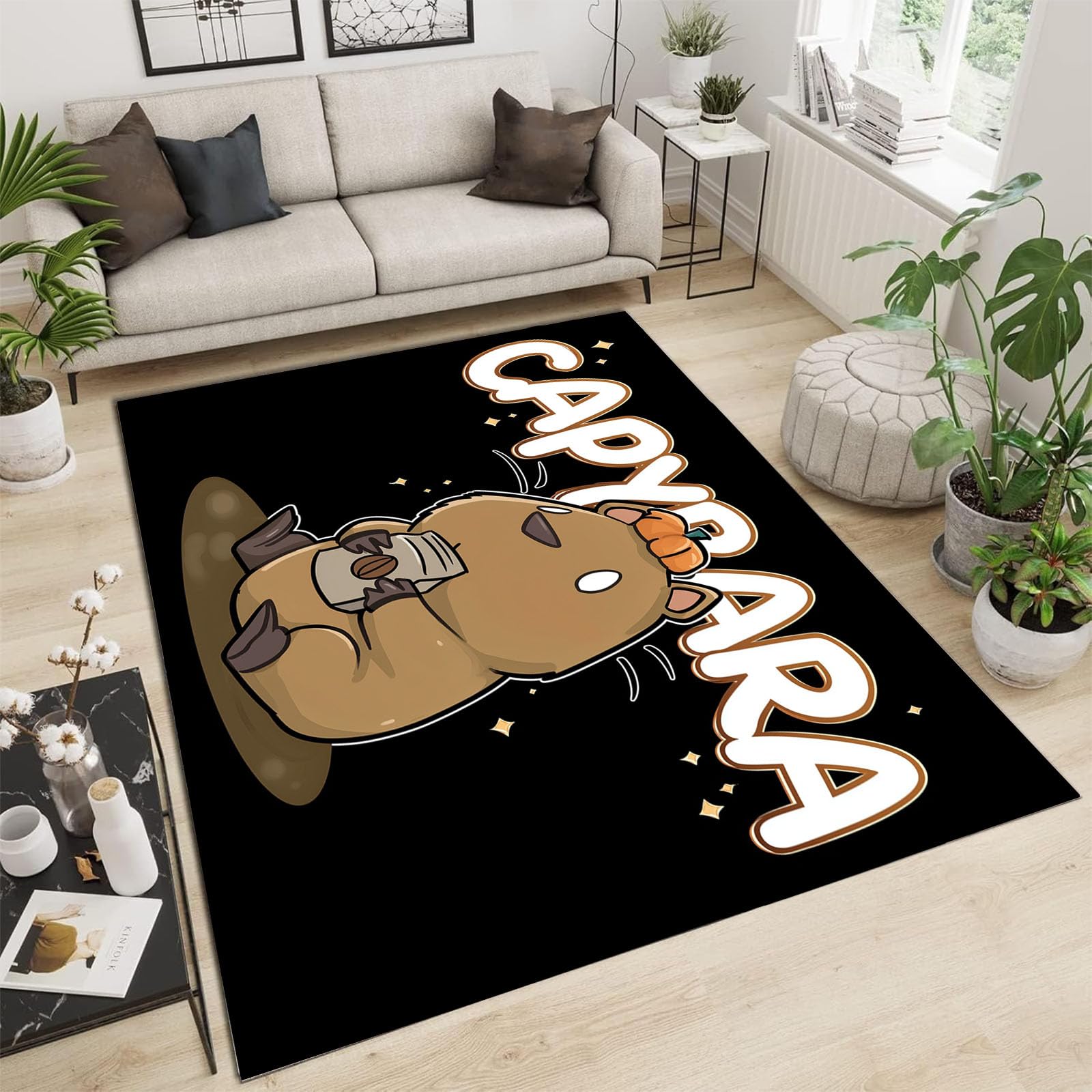 Tapis capybara lavable en machine pour éviter les taches au salon, 120x180 cm
