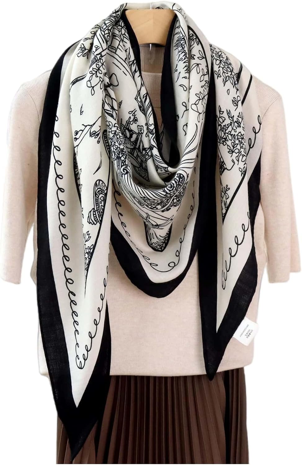 Women's Silk Wool Blend Triangle Scarf 49”x49”x74” Lightweight Printed Scarf Shawl