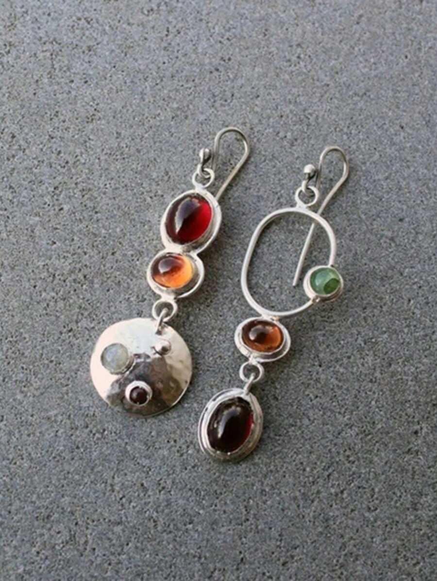 Boho Mismatched Vintage Colored Natural Stone Earrings for Women, Hypoallergenic & Durable Style Statement Earrings for Daily Wear, Gifts, Party - Image 2