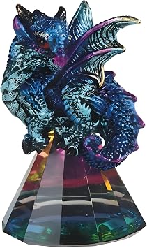 ICE ARMOR 3.5" H Blue Dragon Standing on Pyramid Glass Statue Fantasy Decoration Figurine