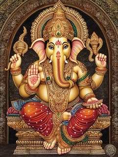 DIY Diamond Painting by Numbers Hindu Ganesha Full Drill Round Diamond Embroidery Cross Stitch Mosaic Crystal Rhinestone Arts and Craft Mosaic Art Kits 30x40cm(ku274)