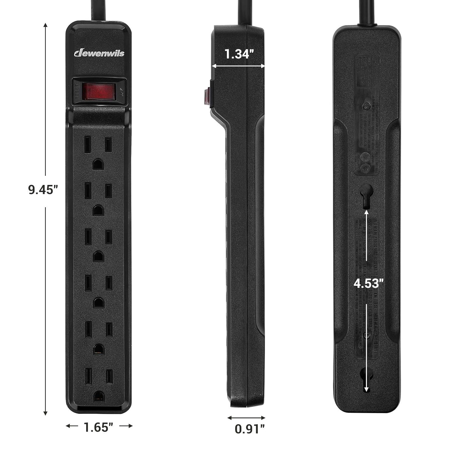 DEWENWILS 15Foot and 25Foot Power Strip Surge Protector, Low Profile Flat Plug, 15 Amp Circuit Breaker, 500 Joules, Wall Mount, UL Listed