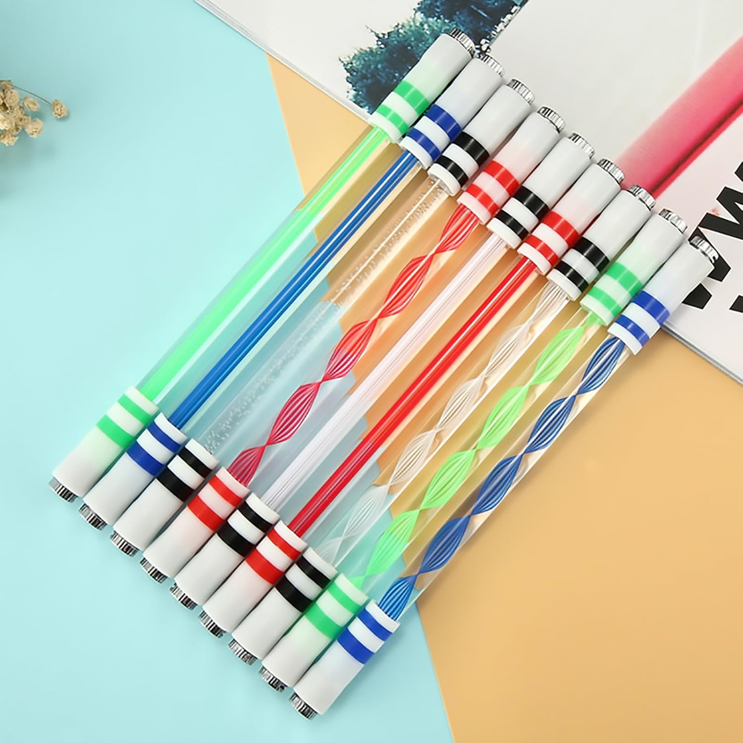 Spinning Rotating Pen LED Rolling Finger Rotating Pen Anti Slip Coating Spinning Pen Resistant Fingertip Toy for Student Entertainment, Spiral Style,Red