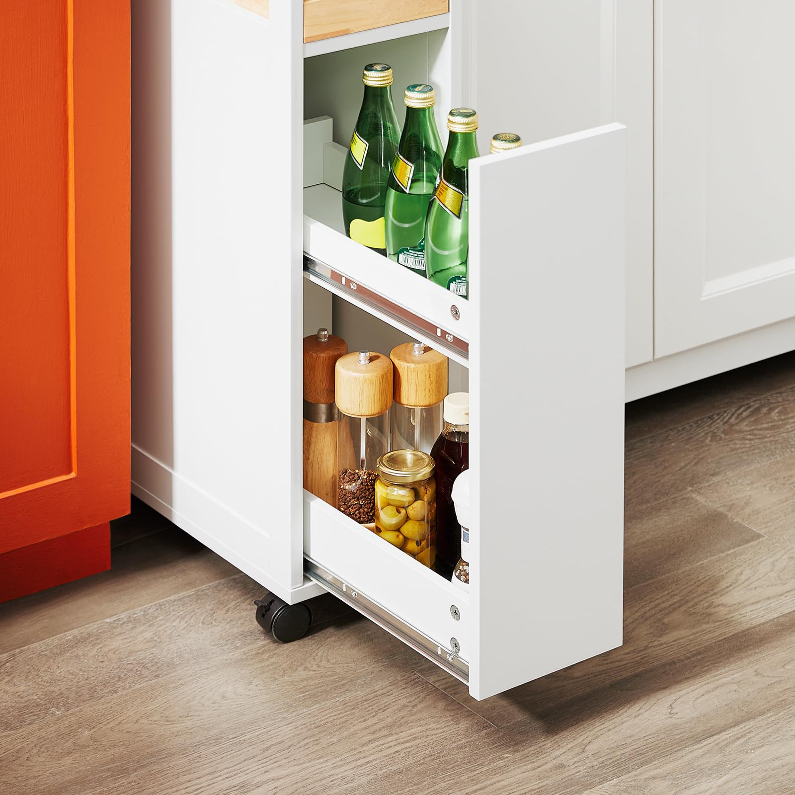 SoBuy Carrito Auxiliar con Ruedas 20 cm & cajones, 79x51x20cm, Cocina/baño | Carro Cocina con bandeja extraíble & encimera estable, flexible y versátil, carga de 22 kg, MDF, NSR11-WN