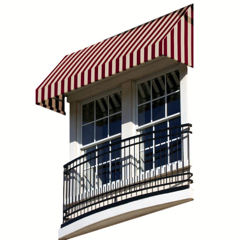 10.38 FT. NEW Yorker Fixed Awning 124.5 in. W X 24 in. H X 48 in. D Acrylic Fabric in Burgundy/TAN Stripe by Awntech – Model NK24-10BT