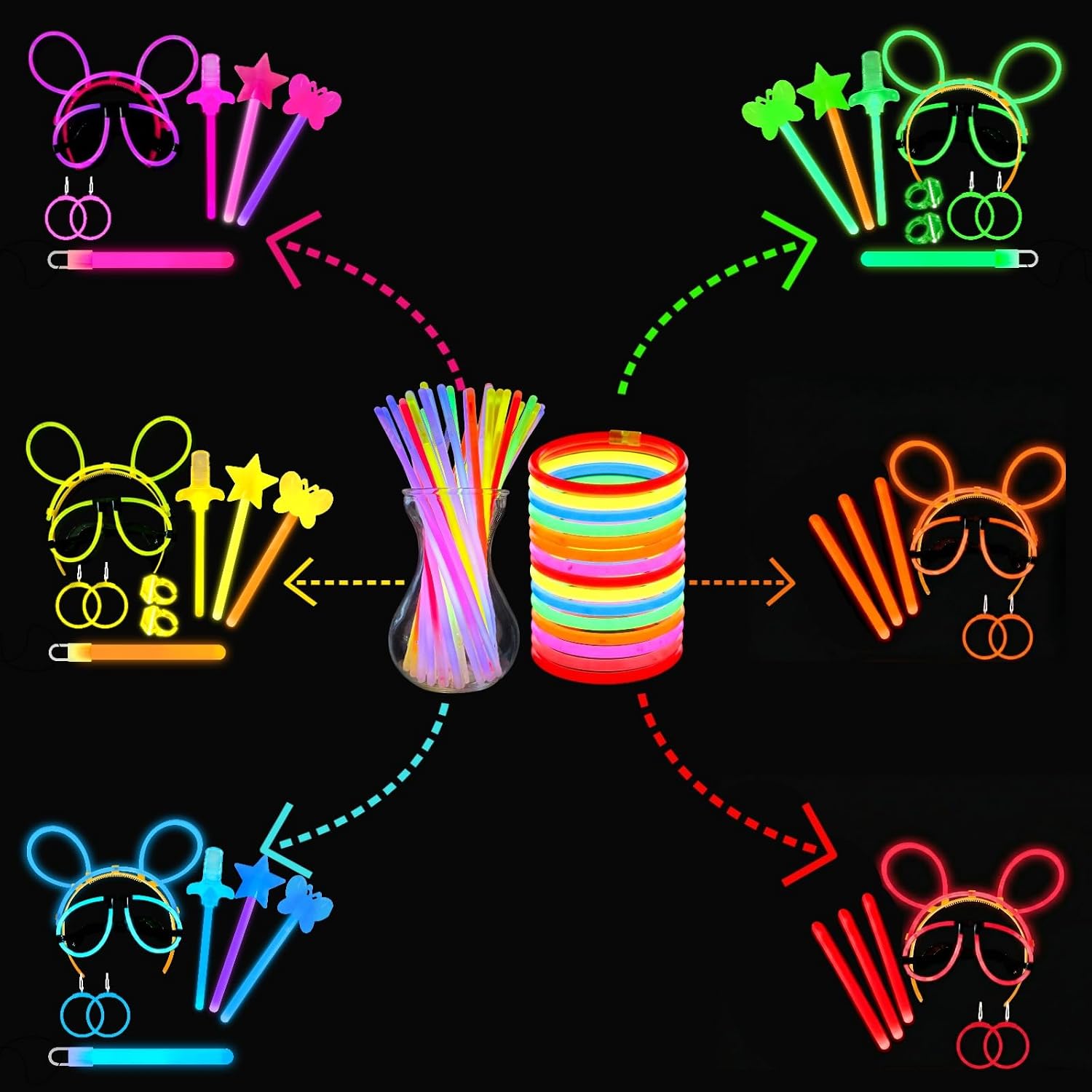 180 PCS Glow Sticks Bulk Party Pack, Glow in the Dark Party Supplies for Kids, Glow Party Favors & Accessories for Girls Birthday Party, Sleepover Slumber Party, Kids Party Favors Toys