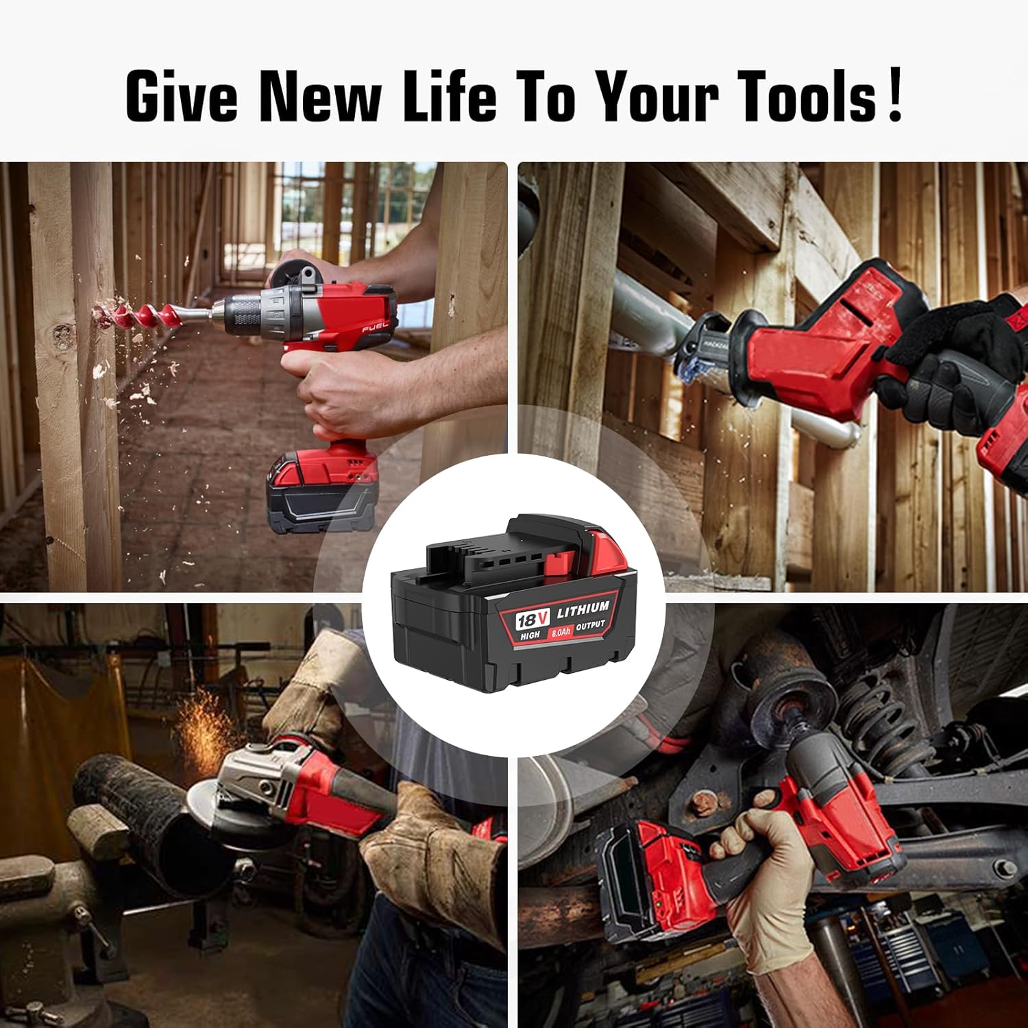 4 Pack 8.0Ah Extended Runtime Lithium-Ion Battery Replacement for Milwaukee 18V Battery 48-11-1862 48-11-1852 48-11-1880 48-11-1882 Compatible with Milwaukee 18 Volt Batteries Cordless Tools(Red）