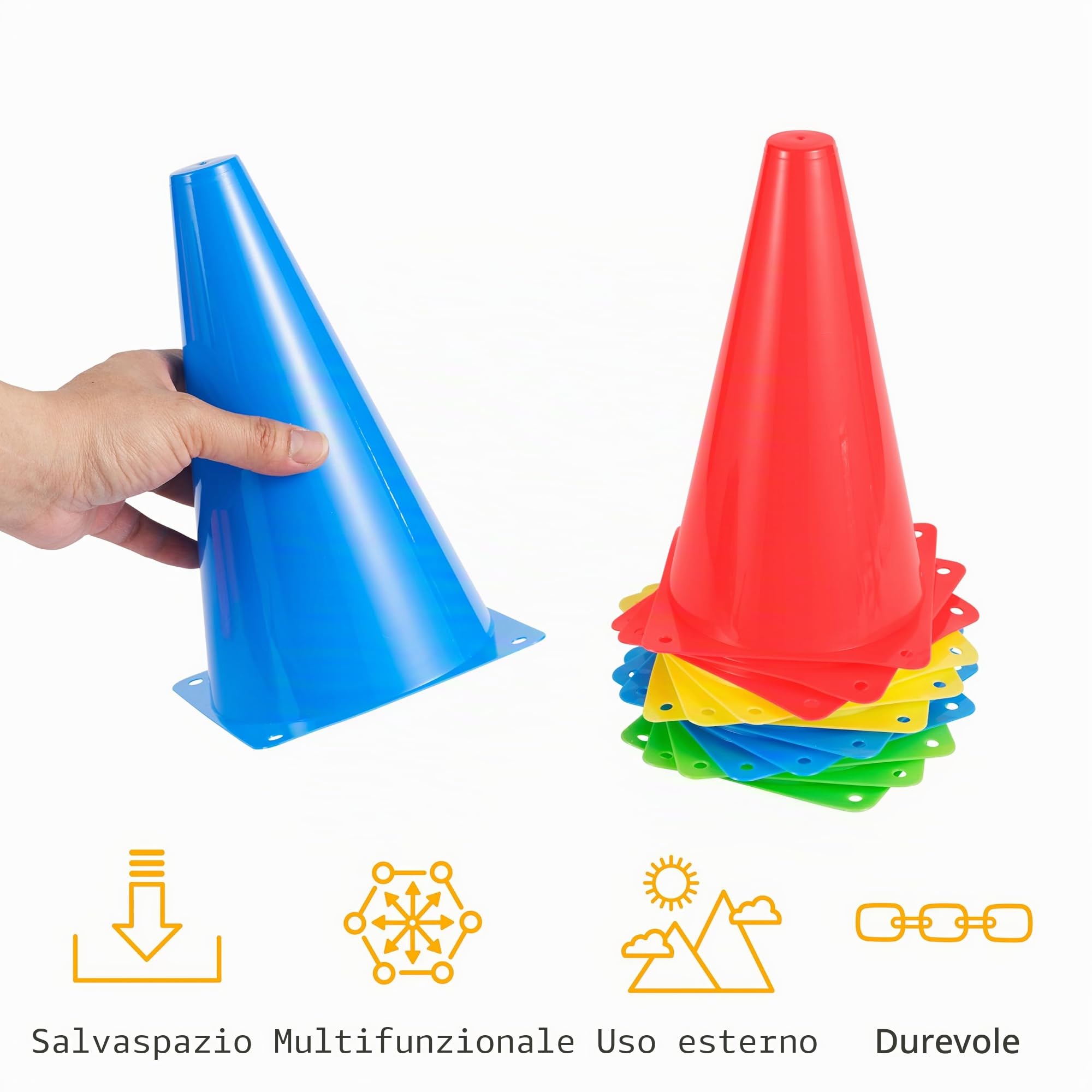 Bramble - 12 Coni da Calcio ed Allenamento di Agilità - Coni Plastica Stradali - 23 cm / 9"