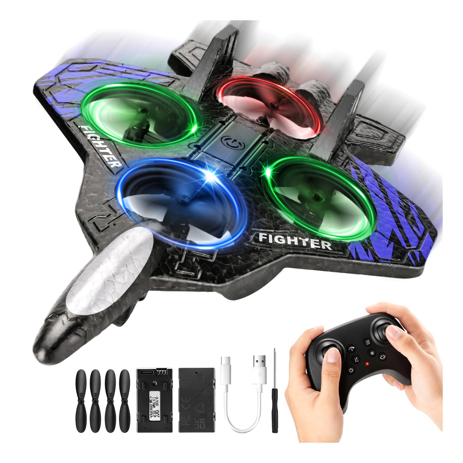 Schaumstoff-Flugzeugdrohne für Kinder,ferngesteuerter Quadrocopter mit automatischem Schweben,3D-Flips,bunten LED-Leuchten,2 Batterien sicheres RC-Flugzeugspielzeug für Anfänger für Jungen und Mädchen