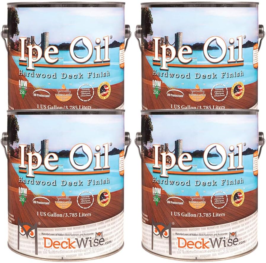 DeckWise Ipe Oil Hardwood Deck Semi-Transparent 250 VOC Natural Finish (Pack of 4, 1-Gallon Each)