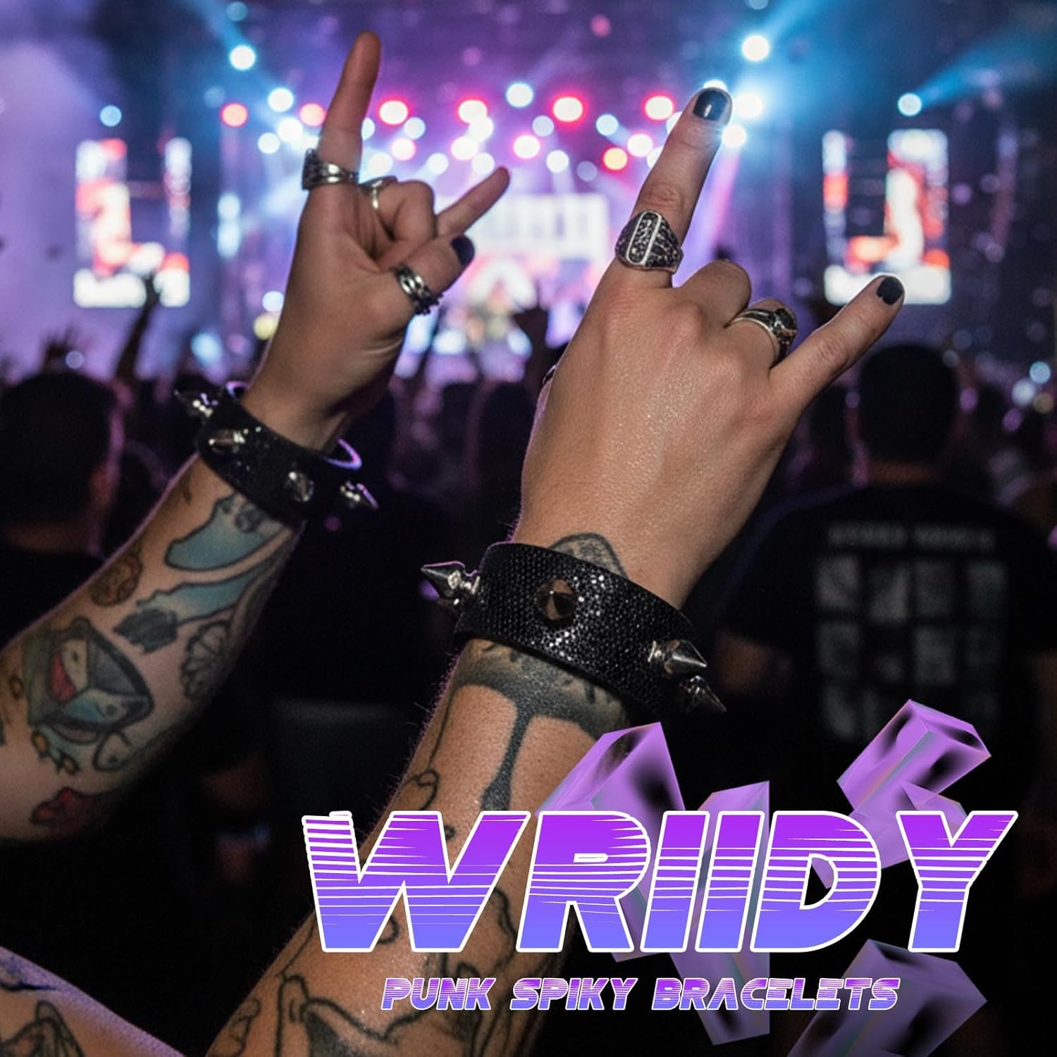 2PCS Studded Bracelet Rock Wristband Bracelets Cuff Wrap Bangle Sparkly Wristbands for Men Women - Image 6