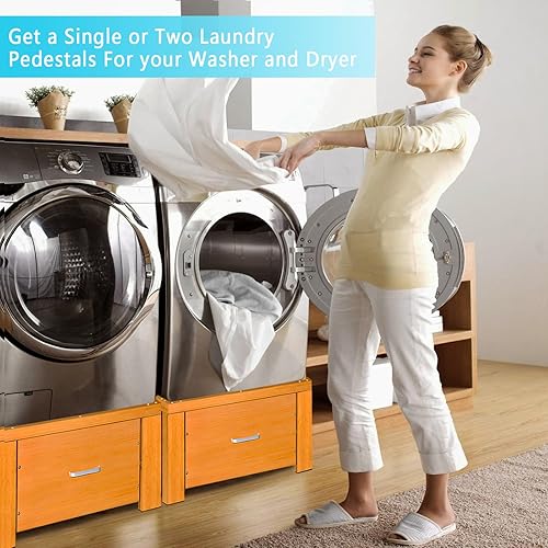 Miniatura 5 de Pedestal de lavandería de ajuste universal de 28 pulgadas para lavadora y secadora, soporte base de pedestal para lavadora y secadora con