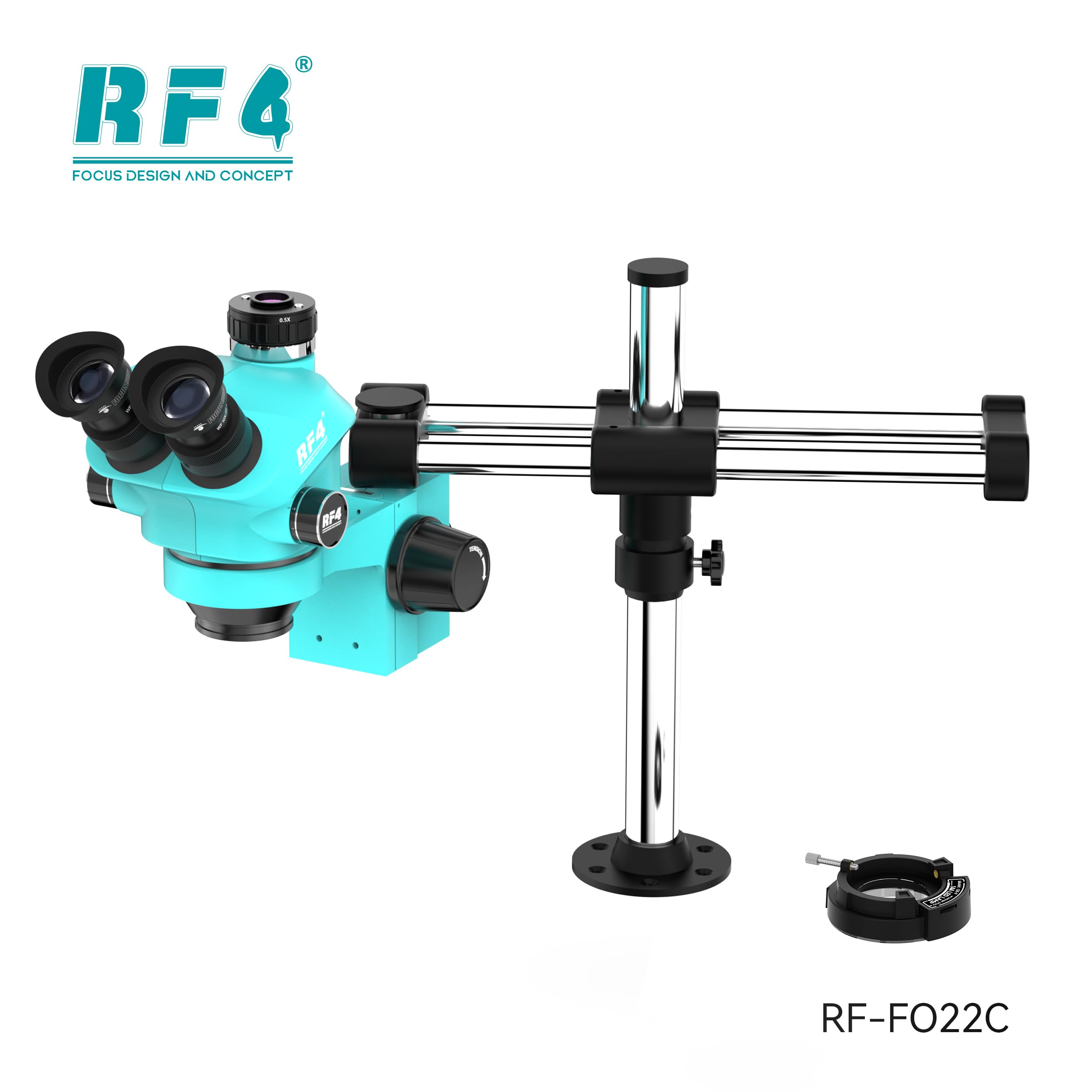 Microscopio stereoscopico trinoculare a fuoco simultaneo con zoom su asta doppia, 1080P, 4K, HDMI, USB, Microscopio, fotocamera per telefono, strumenti di riparazione PCB (RF-FO22C 4KC5)