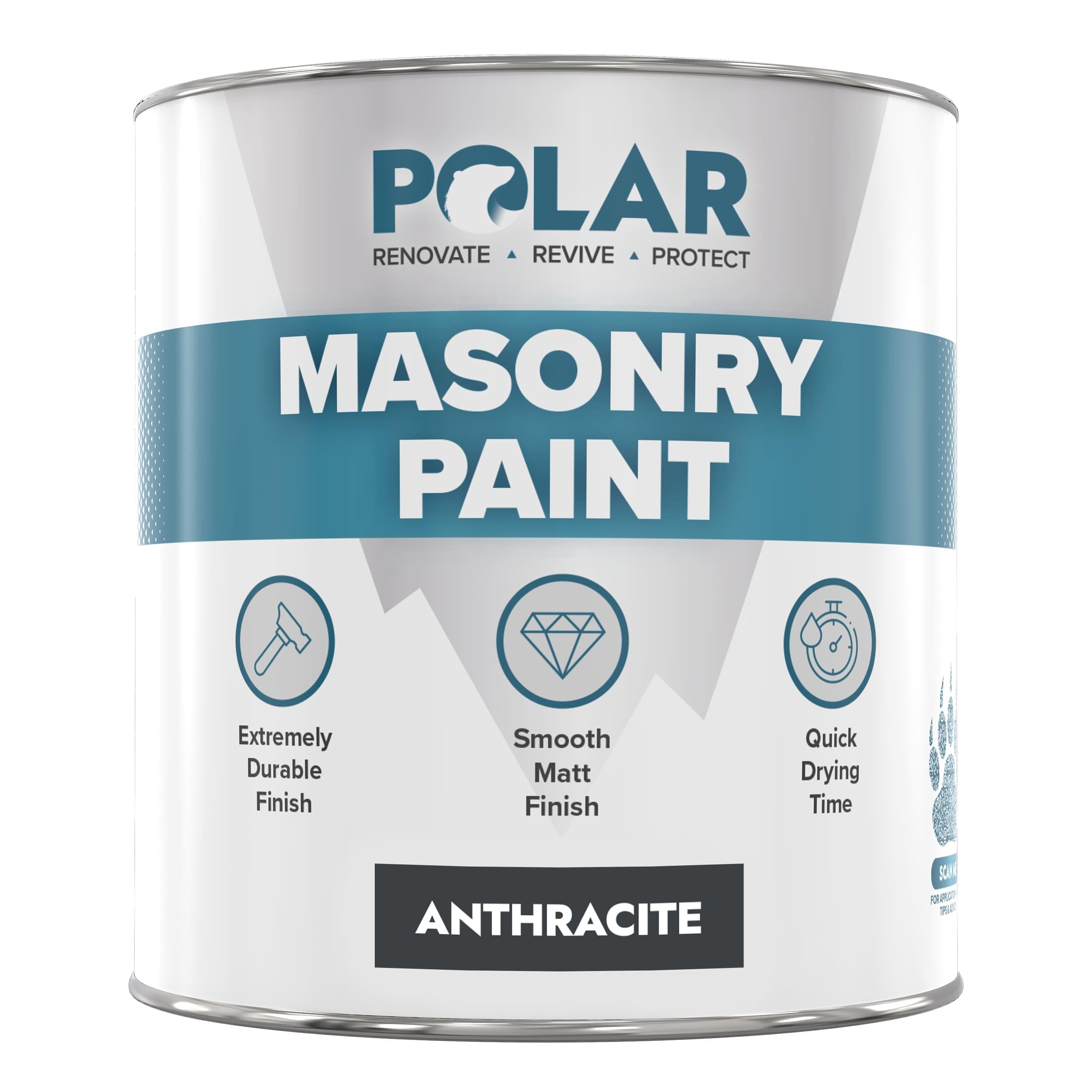 Polar Anthracite Masonry Paint - 500ml | Matt Finish | Multi-Purpose Interior & Exterior Emulsion Paint for Kitchen, Living Room, Garden, Walls, Ceilings, Brick, Concrete | Durable Performance