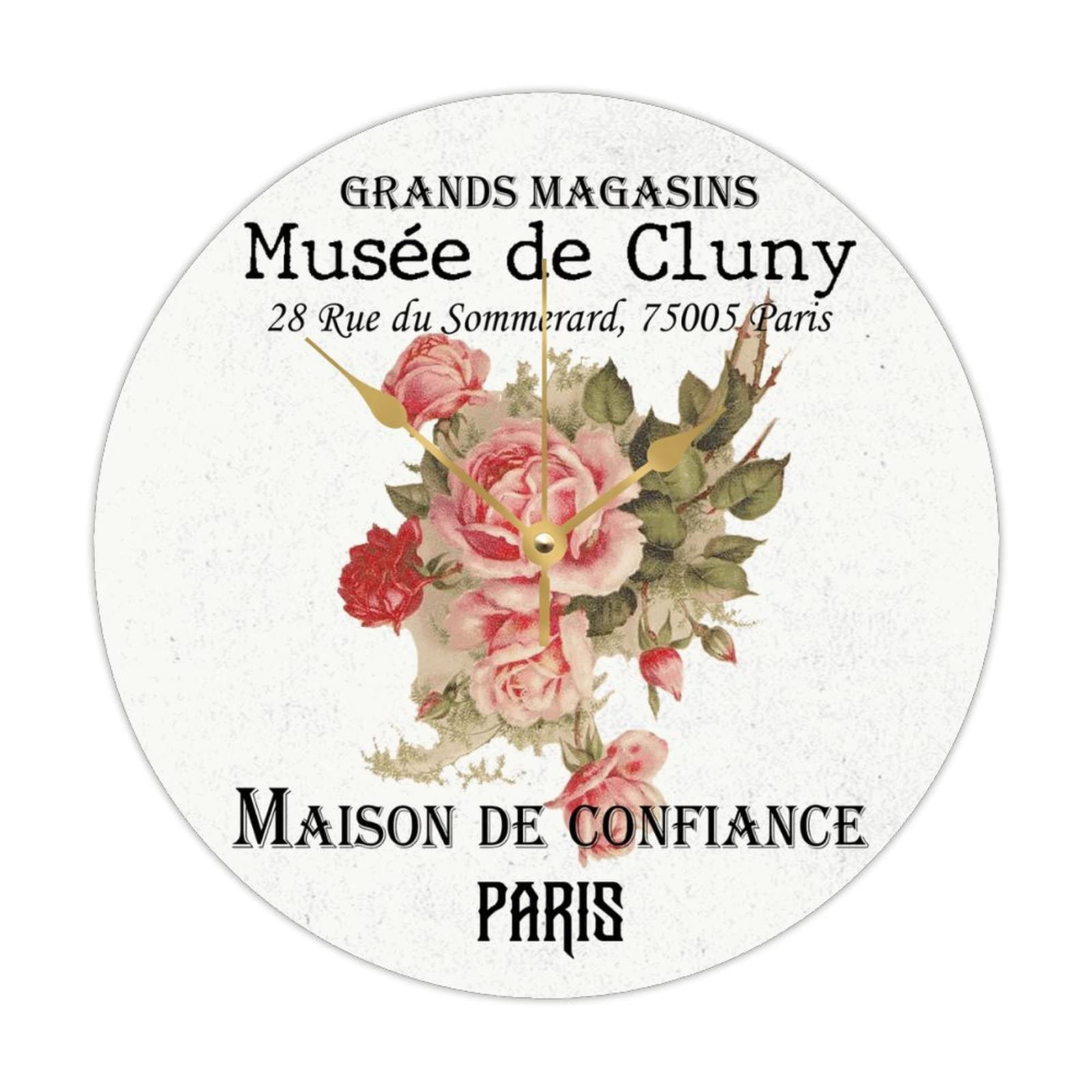 Horloge murale vintage en bois fleur 38cm silencieuse pour chambre