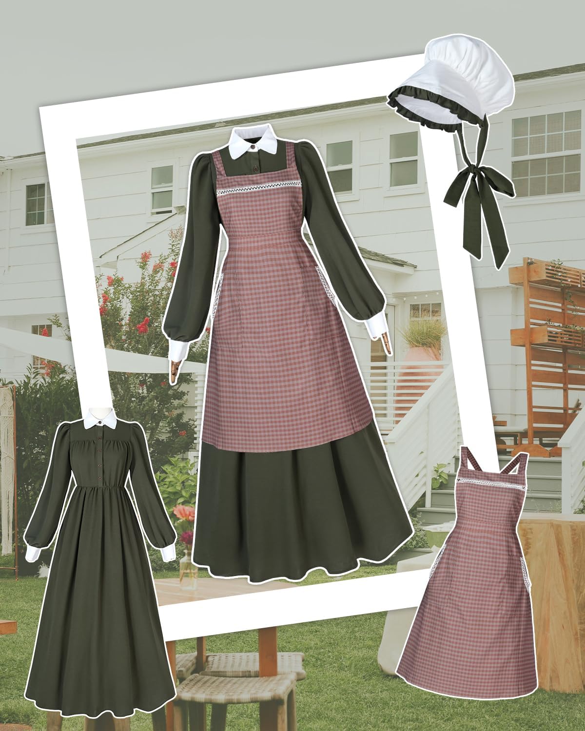 Women Pioneer Dress Prairie Colonial Costume Dress 1800s American Historical Pioneer Prairie Laura Costumes