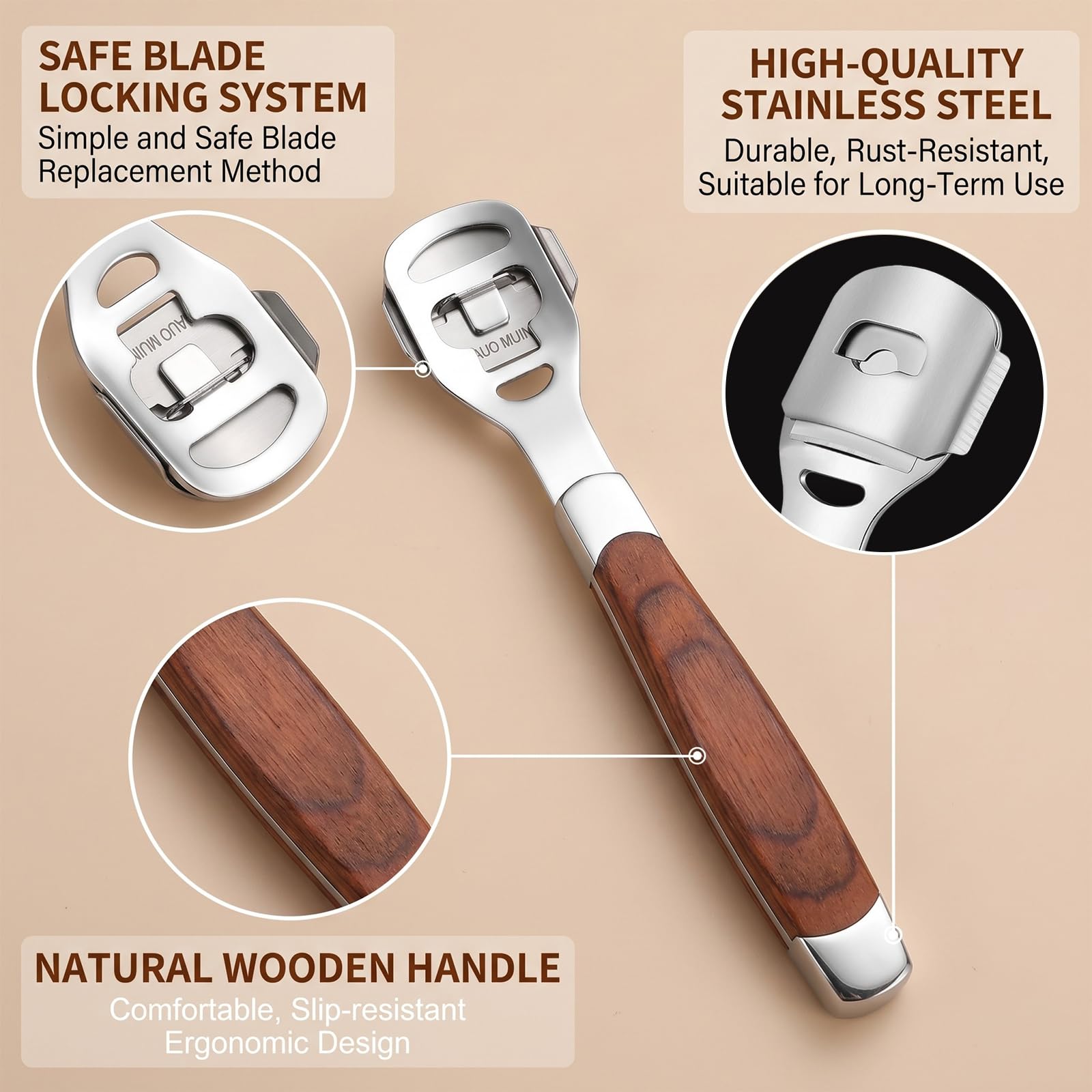 1 Kit per Pedicure con 10 Lame, Raschietto per Rimuovere Calli e Pelle Morta, Manico in Legno, Kit per la Cura dei Piedi Professionale, Rimuove Calli e Duroni, per Cura Personale e Salone
