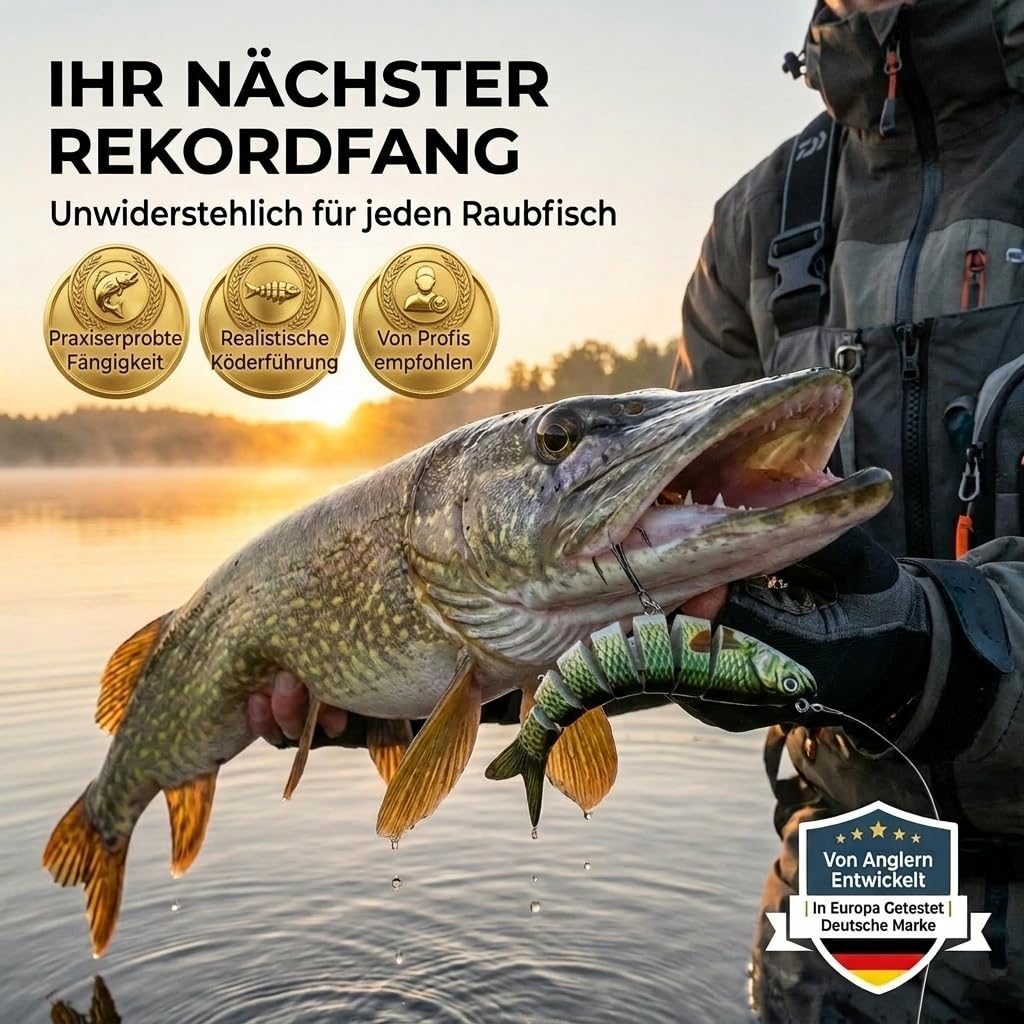 set esche artificiali 5 pezzi in scatola esche da pesca per la pesca dei predatori - spine multi-pezzo con snodo per una corsa realistica a lento affondamento