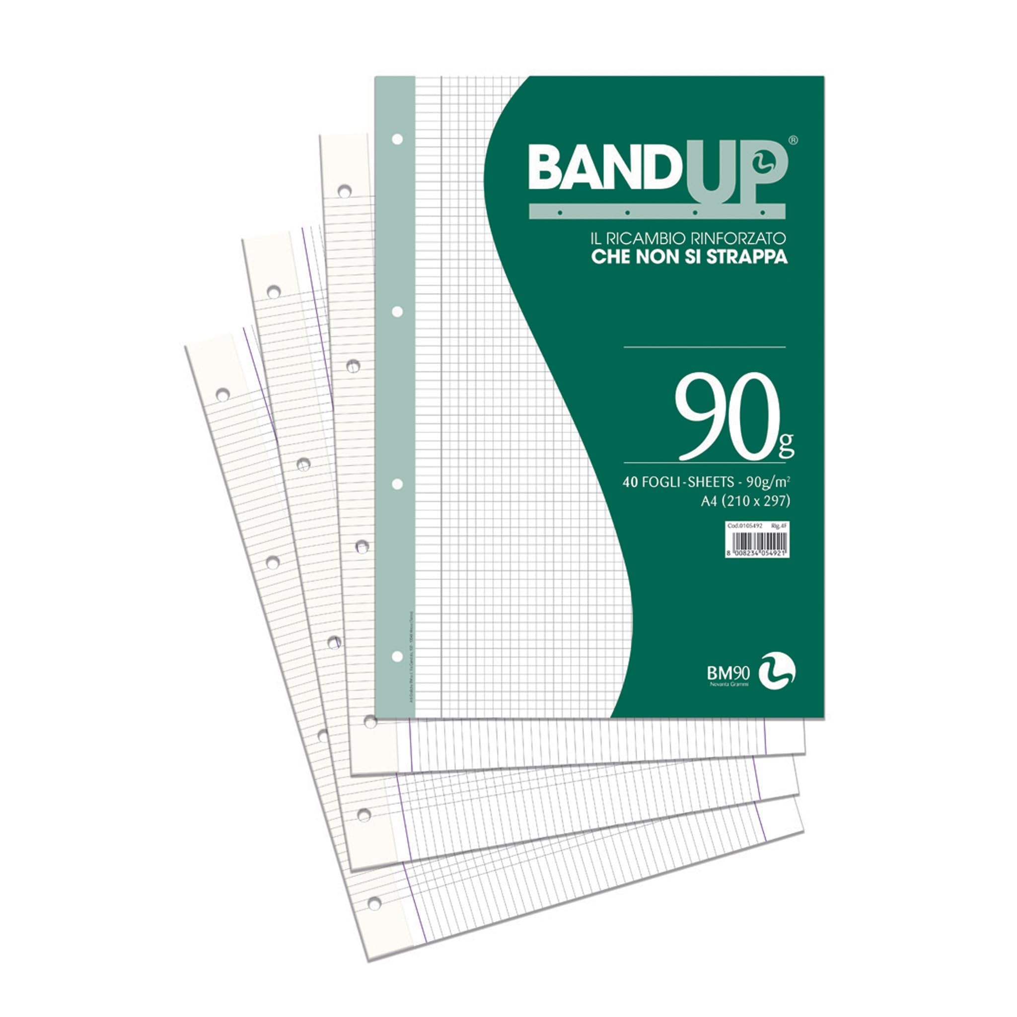 Bm – BeMore Ricambi Bandup A4 Con Banda Rinforzata Rigatura 4F Quadretti 4Mm Con Margini 40 Fogli Carta 90G/Mq