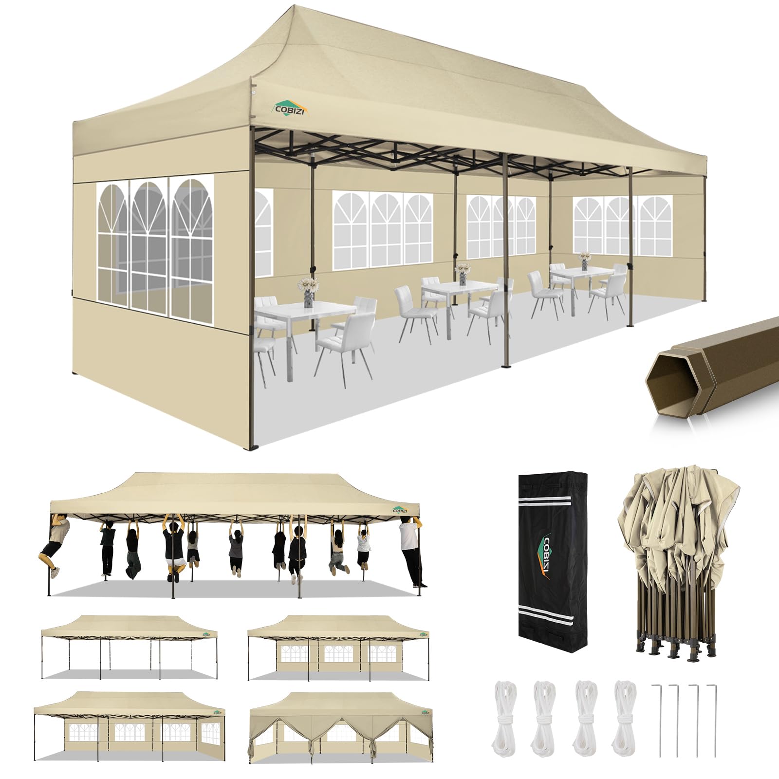 Photo 1 of COBIZI 10x30 Pop Up Canopy Heavy Duty with 8 Removable Sidewalls, Commercial Portable Tents for Parties Ez Up Canopy All-Weather Windproof & Waterproof UPF 80+ Wedding Tent (factory sealed) 