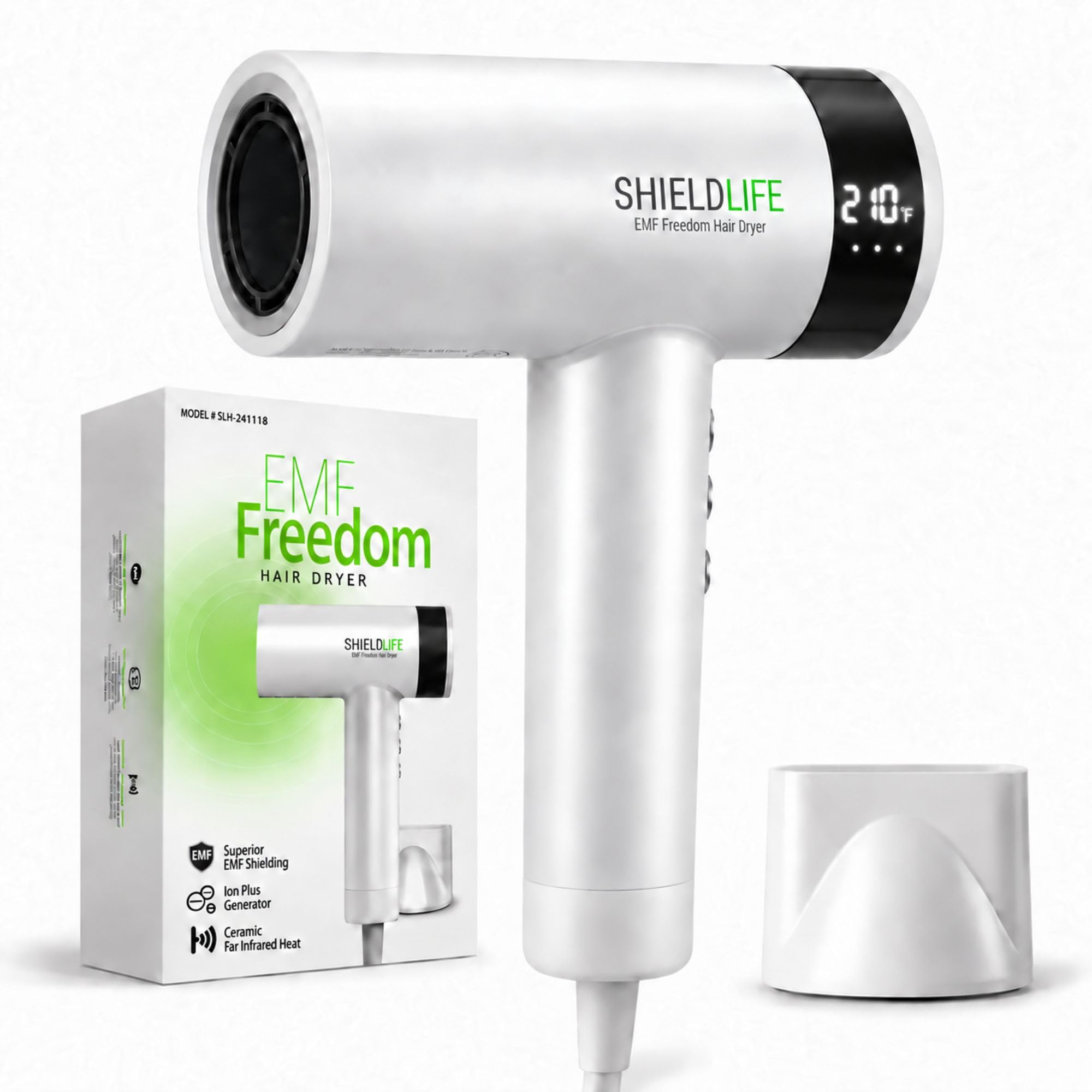 Fast Drying Hair Dryer, 99% EMF Blocking, 110,000 RPM High-Speed Motor, 1500W Powerful Airflow, Lightweight & Quiet, Magnetic Nozzle, 3 Heat & 3 Speed Settings – Shield Life
