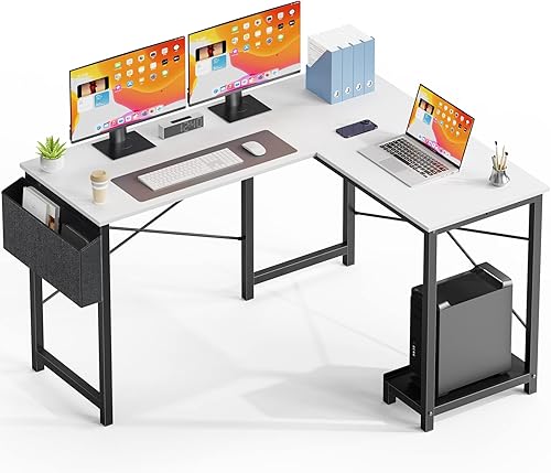 CUANBOZAM Escritorio para juegos en forma de L, escritorios esquineros con soporte para CPU y bolsa lateral para el hogar, oficina, dormitorio,