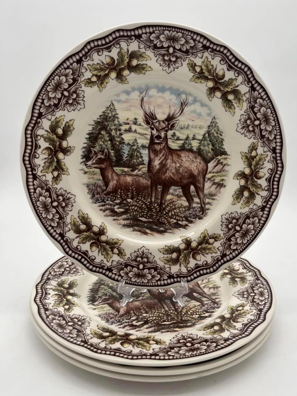 Royal Stafford Stag Deer Dinner Plates Set of 4 Homeland The Victorian English Pottery