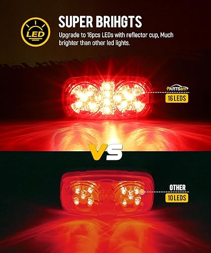 Miniatura 2 de Partsam 11 luces marcadoras de doble diana ámbar/rojo, 16 luces LED con copa reflectora, luces laterales con conectores de bala para remolque,