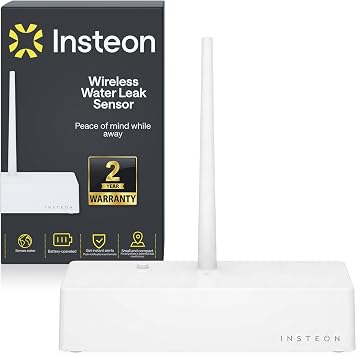 Insteon Water Leak Detector, Wireless Water Alarm Sensor for Basement, Under Sink, Washing Machine & Water Heater Monitoring, Hub Required, 2852-222