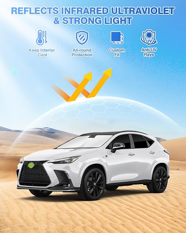 Canvcle Sunshades for Lexus NX 2022-2025 2026 Accessories Windshield Sun Shade Side Rear Window Shade Cover Sun Visor Shield Privacy Protection Keep Vehicle Cool Black 8PCS by Canvcle - Image 2