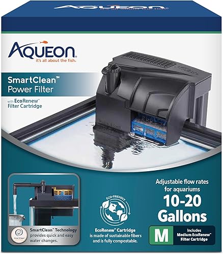 Aqueon SmartClean - Filtro de alimentación con cartucho de filtro EcoRenew, cambios de agua rápidos y fáciles, funcionamiento silencioso, flujo