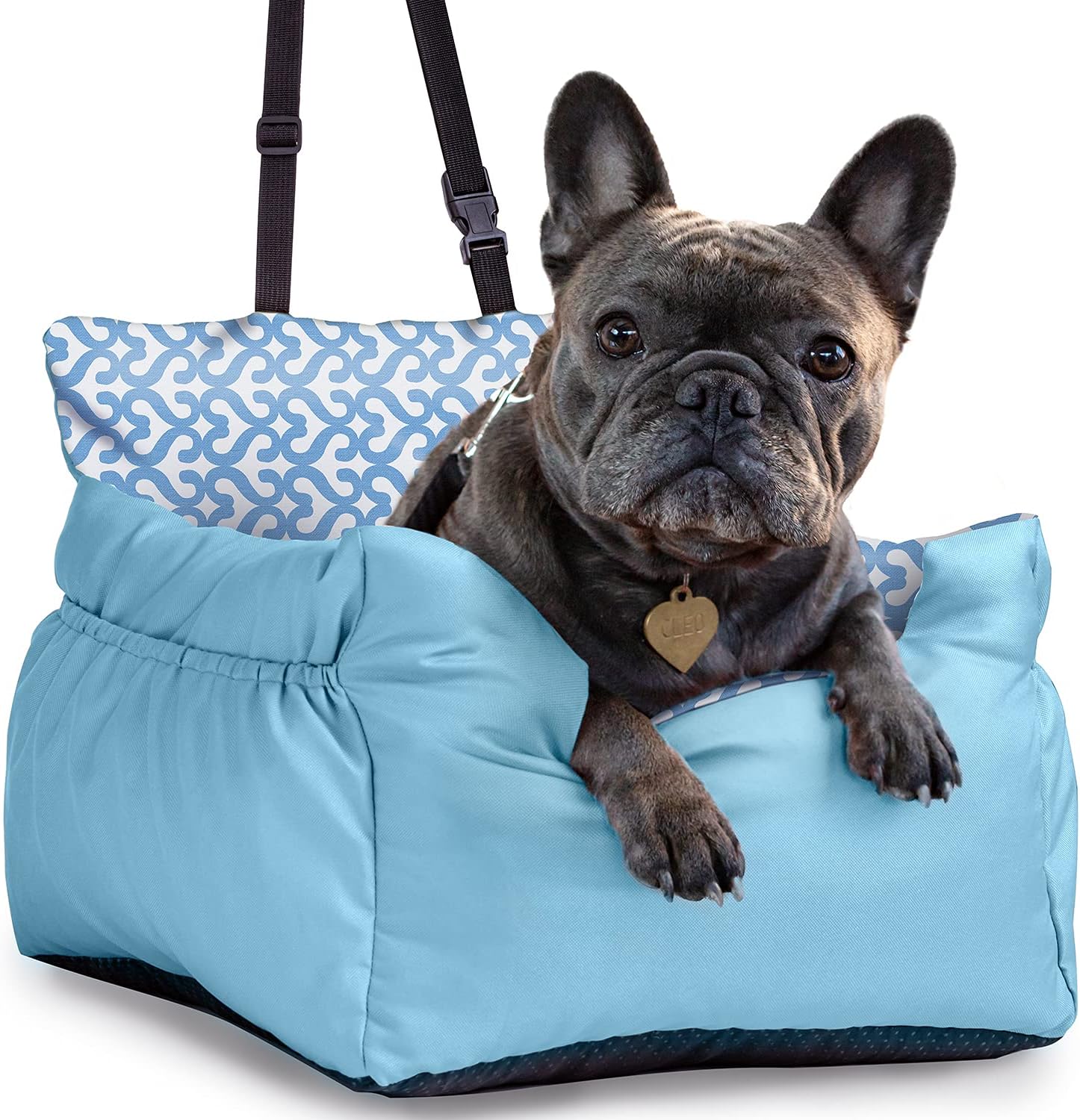 GONZAY Padded Dog Car Seat Carrier with Safety Straps and Seatbelt - Deluxe Pet Bed Basket with Quick Lock Clip Leash and Side Pocket - for Small and Medium Size Dogs