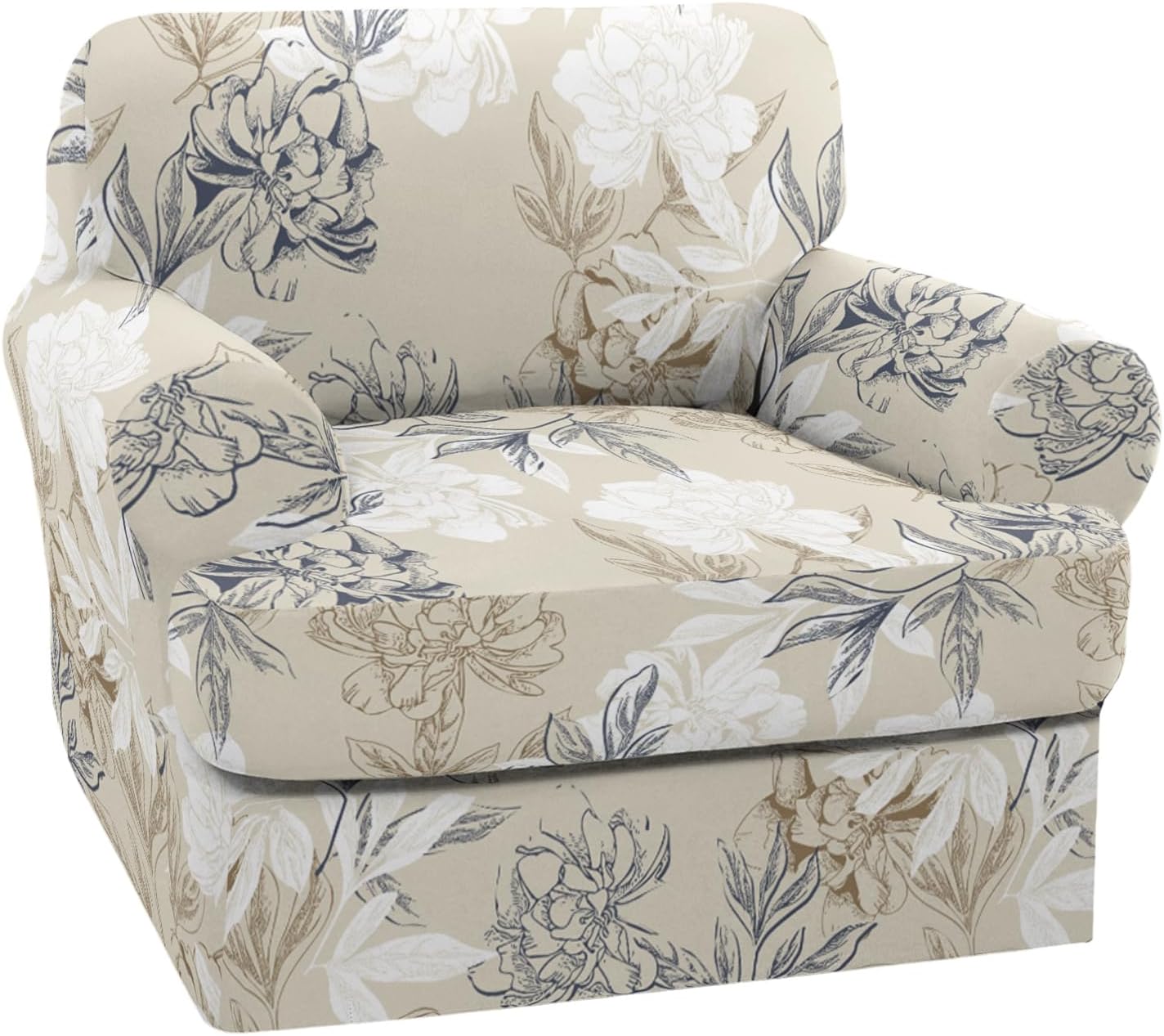 CRFATOP 2 Pieces Printed Armchair Slipcover Stretch Soft T Cushion Sofa Couch Cover Machine Washable Arm Chair Furniture Covers with 1 Individual T Shape Seat Covers Width Up 33 to 44 in,22
