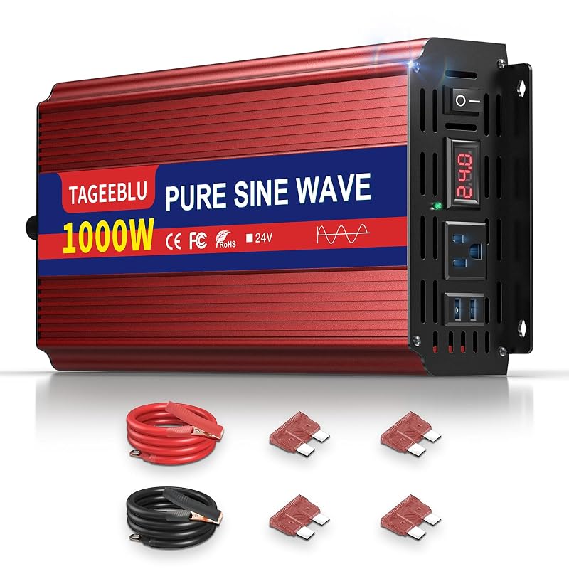 Inversor de Energia TAGEEBLU 24V DC para 110–120V AC, Onda Senoidal Pura, 1000W
