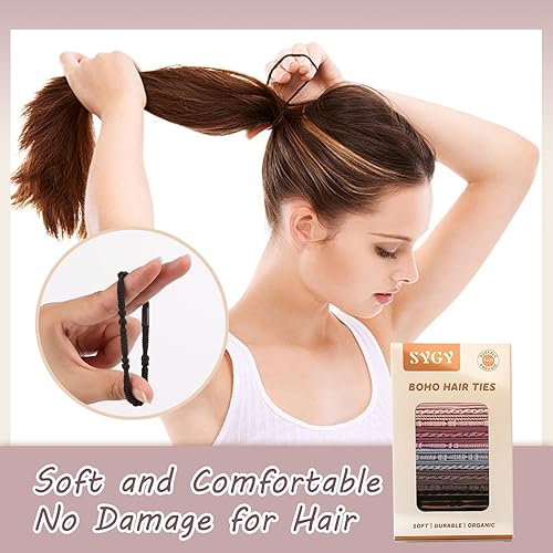 Miniatura 3 de 20 ligas para el cabello para mujer, lazos para el cabello bohemio multicolor para cabello grueso o fino, 4 estilos de bandas para el cabello para