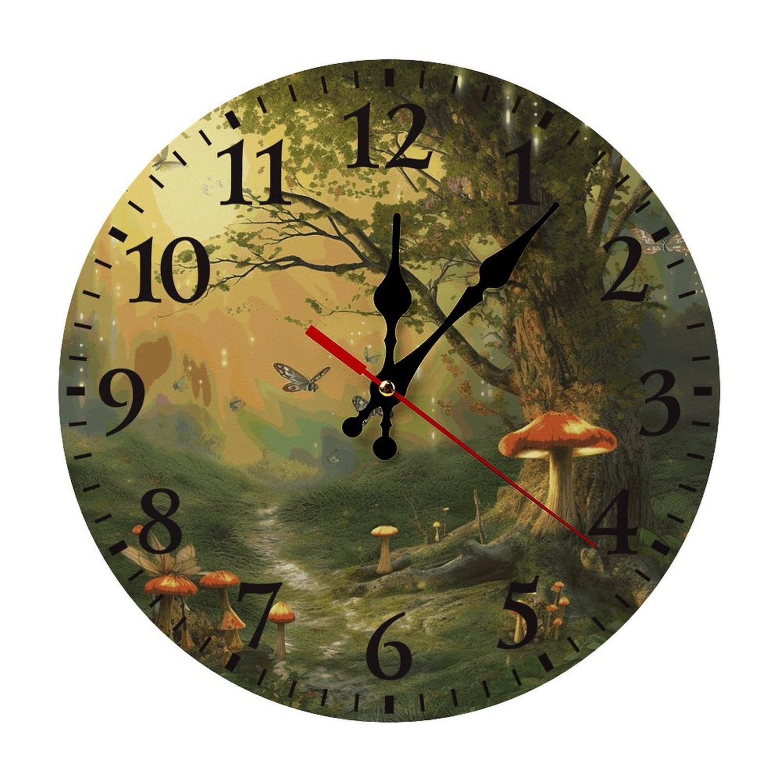 NTVOWPZO 10 Inch Wall Clock Forest with Fairies Butterflies Elves Battery Operated Wall Clocks Silent Non-Ticking Round Wall Clock for Living Room Kitchen Home Office Wall Decorative Clock