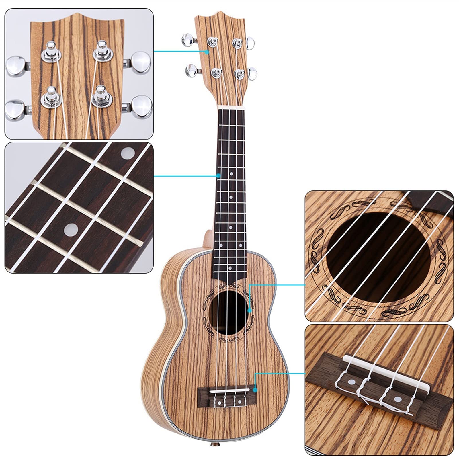 Studente Ukelele Zebrawood 21 "Acustico Ukulele 15 Fret 4 Corde Strumento Musicale A Corda Ukulele Hawaiano