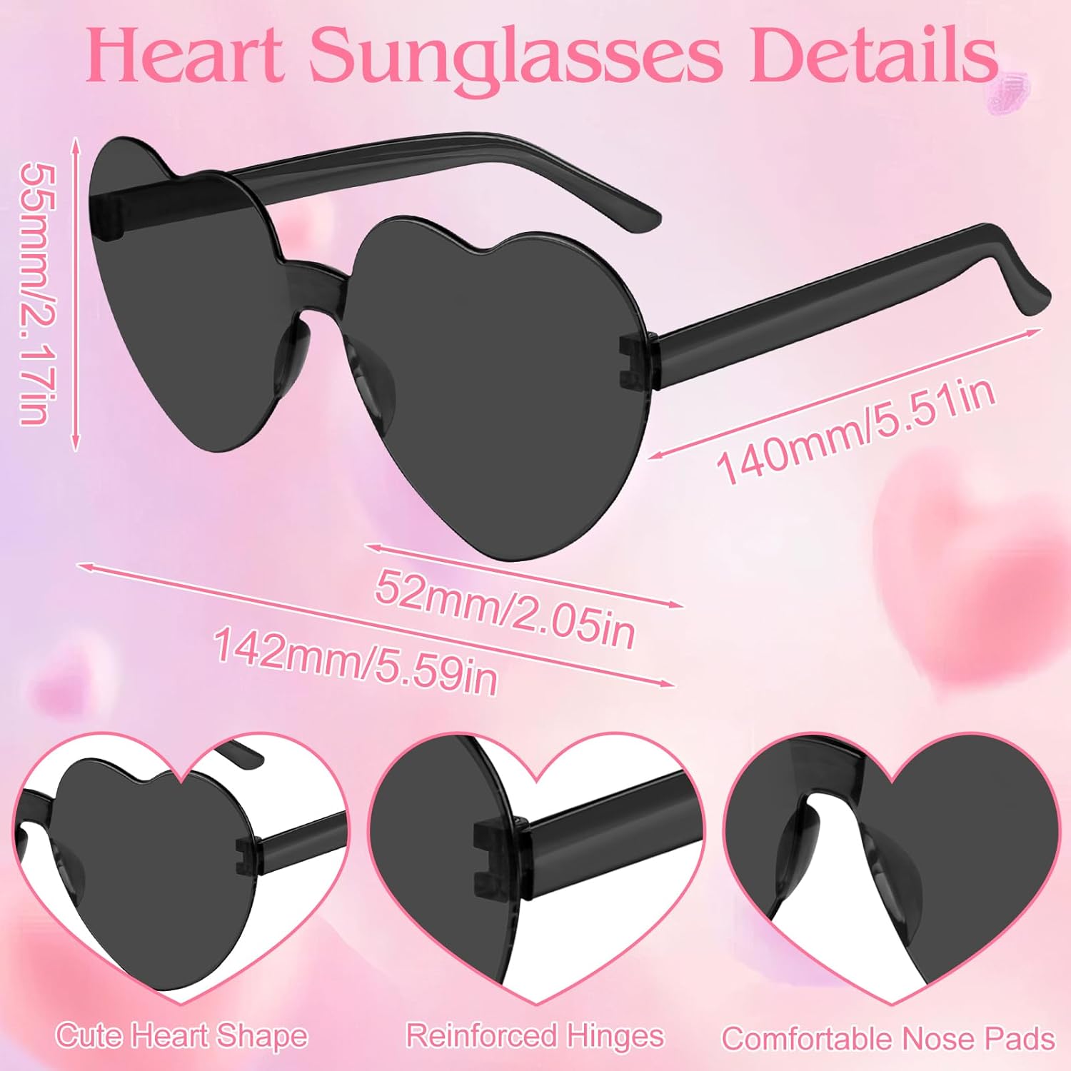 MEEZY 2 Pcs Colorful Bob Wigs with Bangs Black Pink for Women, Neon Fun Wig Short Bob Hair with Heart Sunglasses Hair Cap for Halloween Costume Cosplay Photography Birthday Bachelorette Party Carnival - Image 4